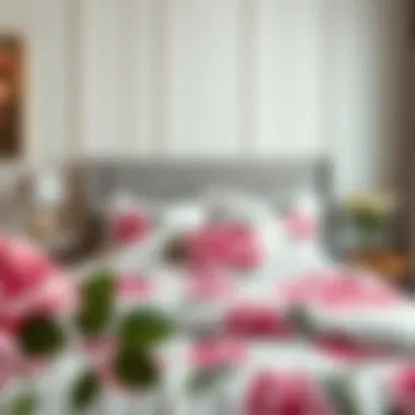 Stylish bedroom decor featuring rose printed sheets