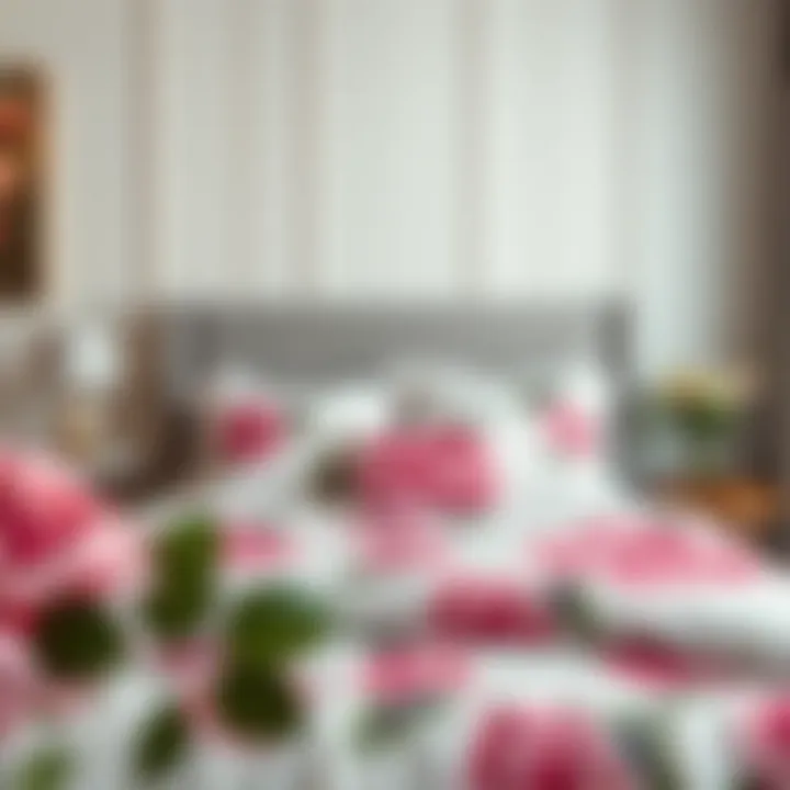 Stylish bedroom decor featuring rose printed sheets