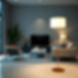 Elegant modern floor lamp illuminating a stylish living room