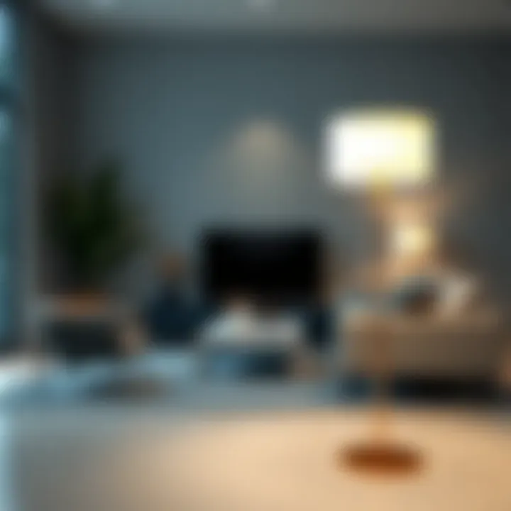 Elegant modern floor lamp illuminating a stylish living room