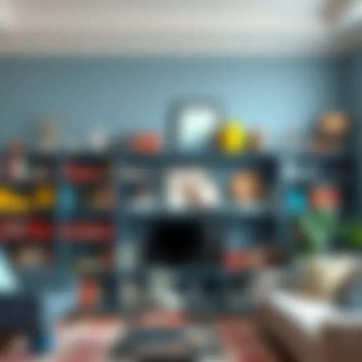 Colorful Bookcase with Decor and Books Wide bookcase filled with colorful books and decorative items