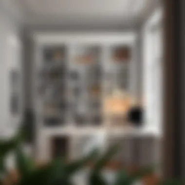 Chic Study Corner Featuring Minimalist Bookcase Stylish minimalist wide bookcase in a chic study corner