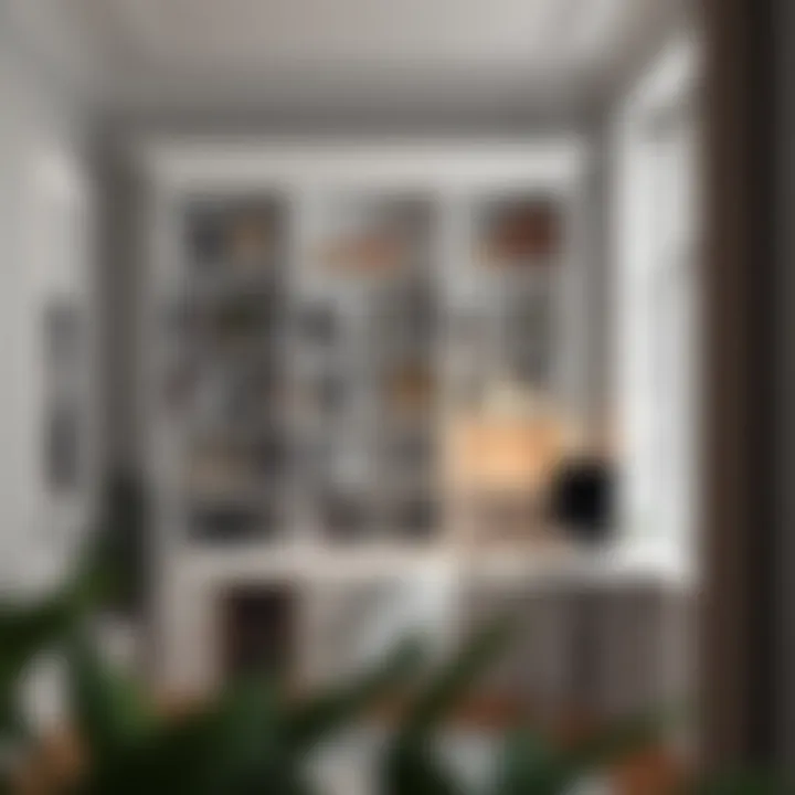 Chic Study Corner Featuring Minimalist Bookcase Stylish minimalist wide bookcase in a chic study corner