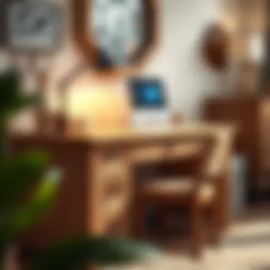 Light oak desk with decorative elements