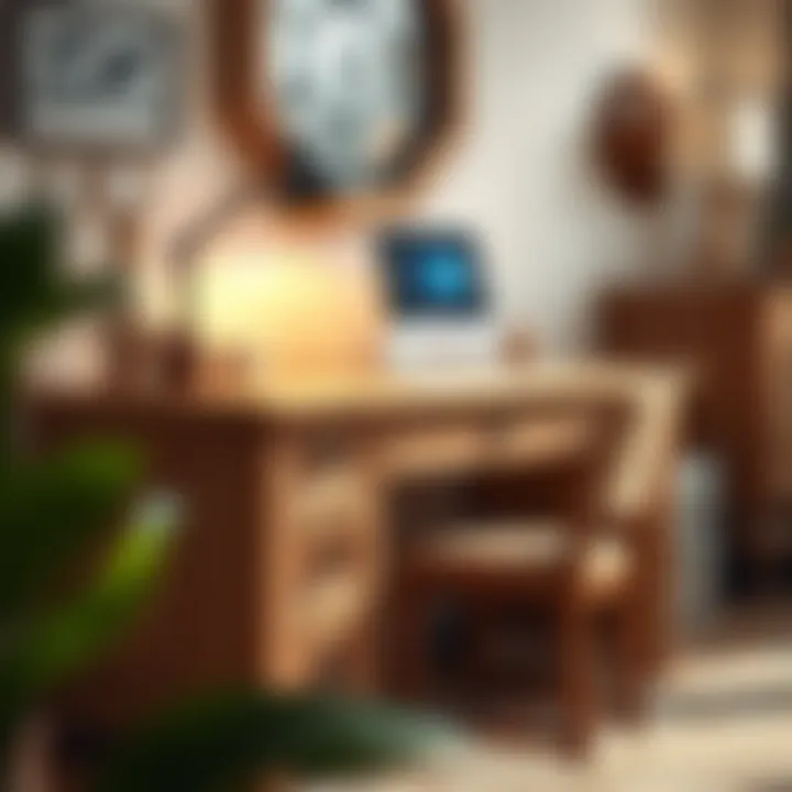 Light oak desk with decorative elements