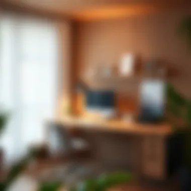 Light oak desk in a modern workspace