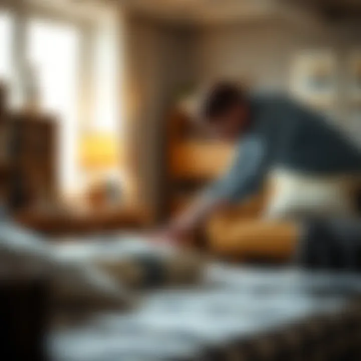 An expert examining a folding bed for quality and durability