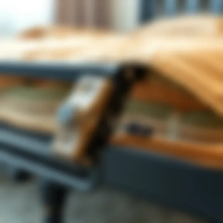 Close-up of the mechanism of a folding bed showcasing its functionality