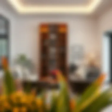 Solid Wood Etagere in a Modern Living Room Stylish living room featuring a solid wood etagere as a focal point