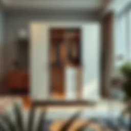 A stylish heavy duty portable closet on wheels in a modern living space