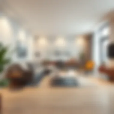 Modern living room with virtual design overlay