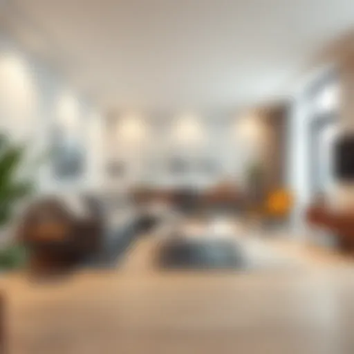 Modern living room with virtual design overlay