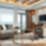 Elegant round glass top metal coffee table in a modern living room setting