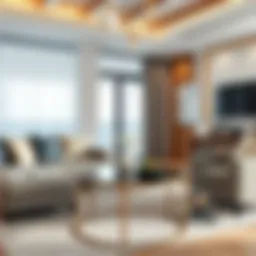 Elegant round glass top metal coffee table in a modern living room setting