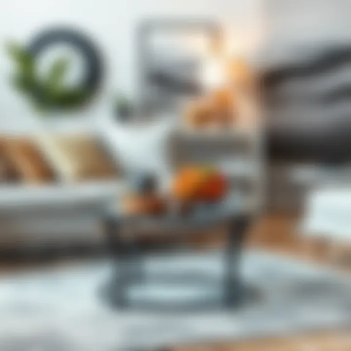 Stylish round glass top metal coffee table paired with contemporary decor