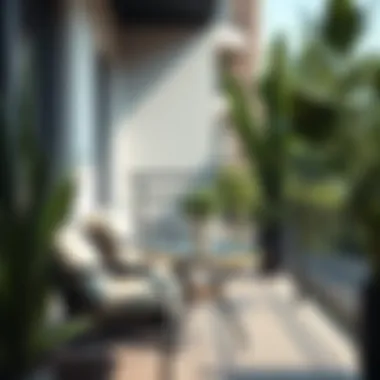 Small glass top patio side table set on a stylish balcony