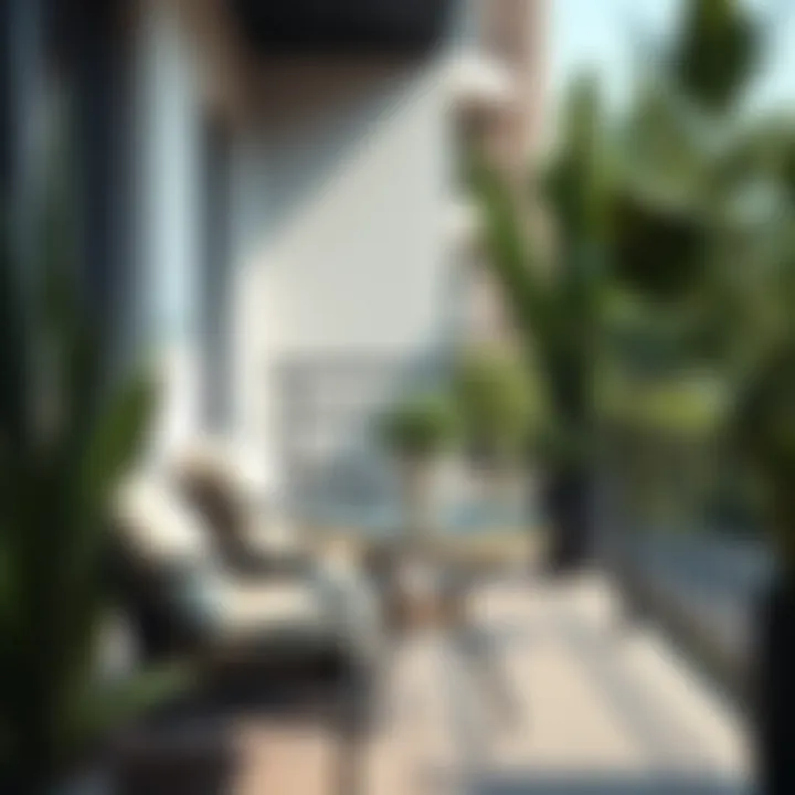 Small glass top patio side table set on a stylish balcony