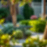 Elegant small glass top patio side table in a serene garden setting