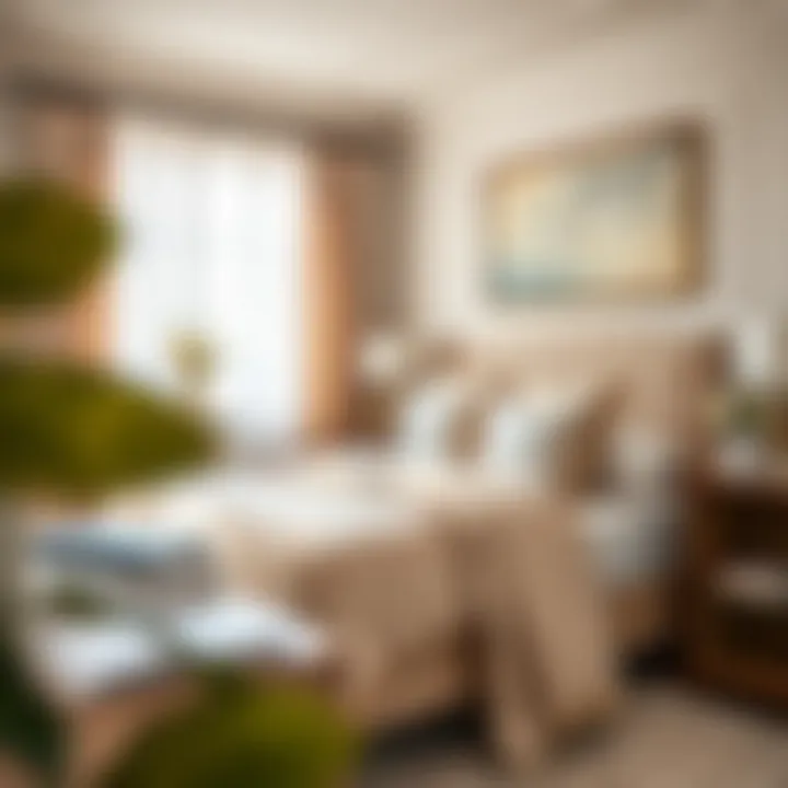 Stylish bedroom setting featuring silk sheets and decor