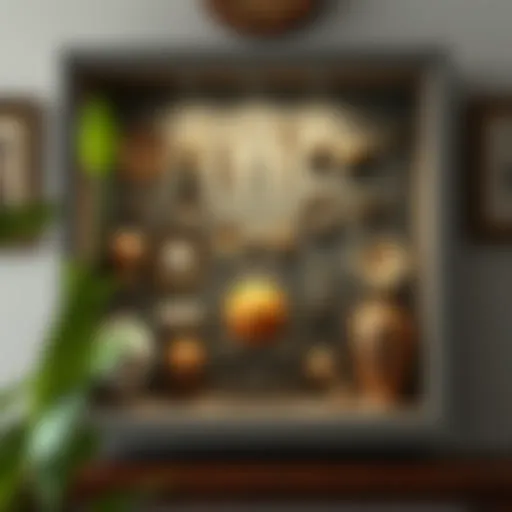 Elegant shadow box display showcasing a collection of vintage items