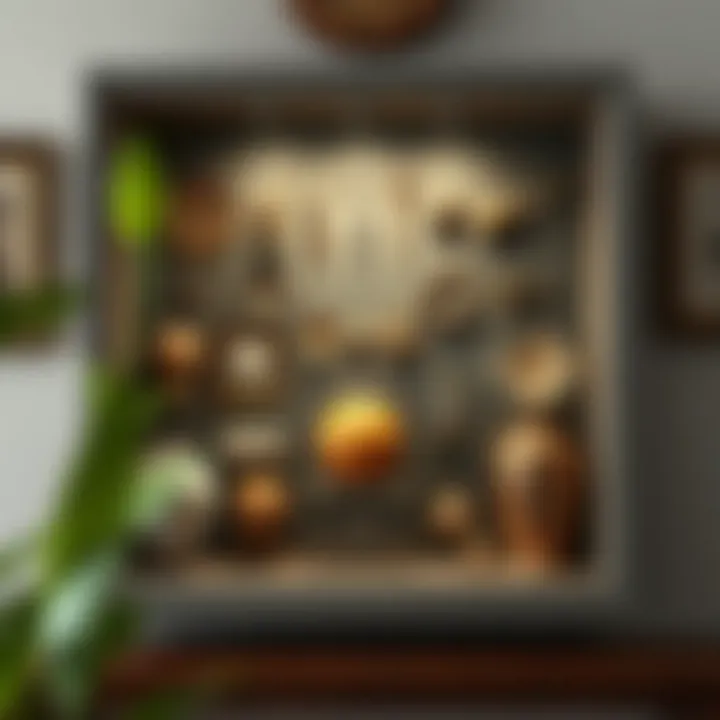 Elegant shadow box display showcasing a collection of vintage items