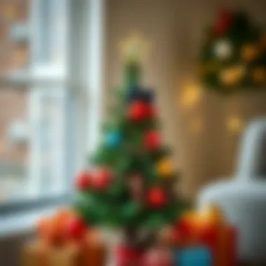 Stylishly decorated small Christmas tree with colorful ornaments