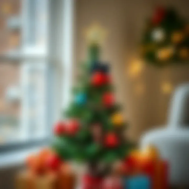 Stylishly decorated small Christmas tree with colorful ornaments