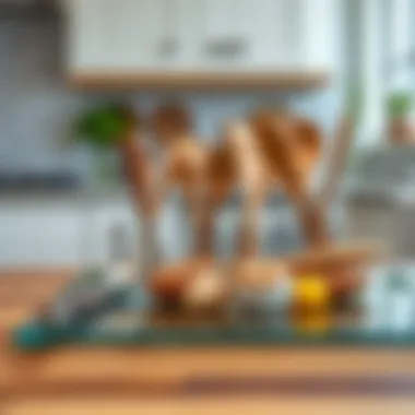 Versatility in Action: Pairing with Kitchen Utensils Versatile usage of a glass cutting board with various kitchen utensils