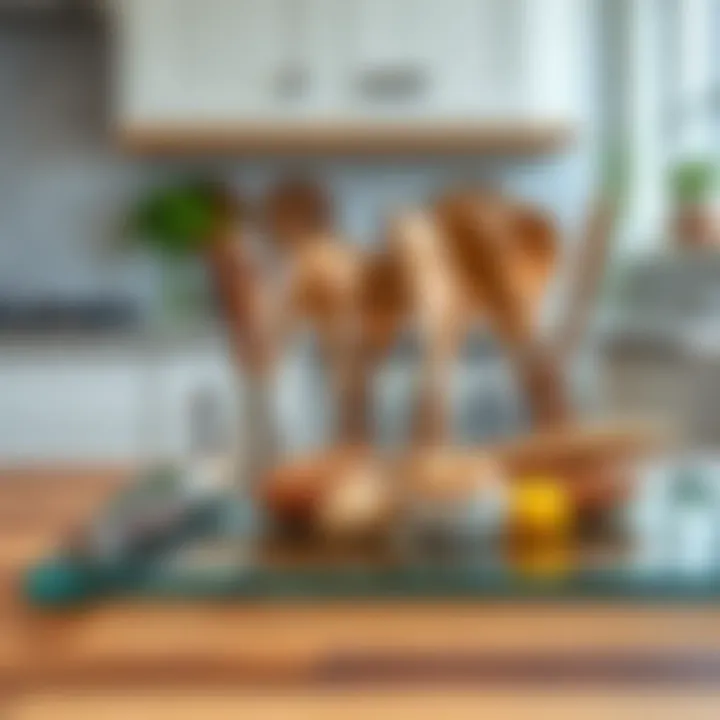 Versatility in Action: Pairing with Kitchen Utensils Versatile usage of a glass cutting board with various kitchen utensils