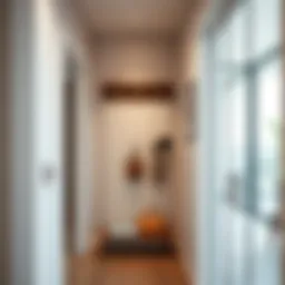 Elegant coat rack with door knobs complementing a modern hallway