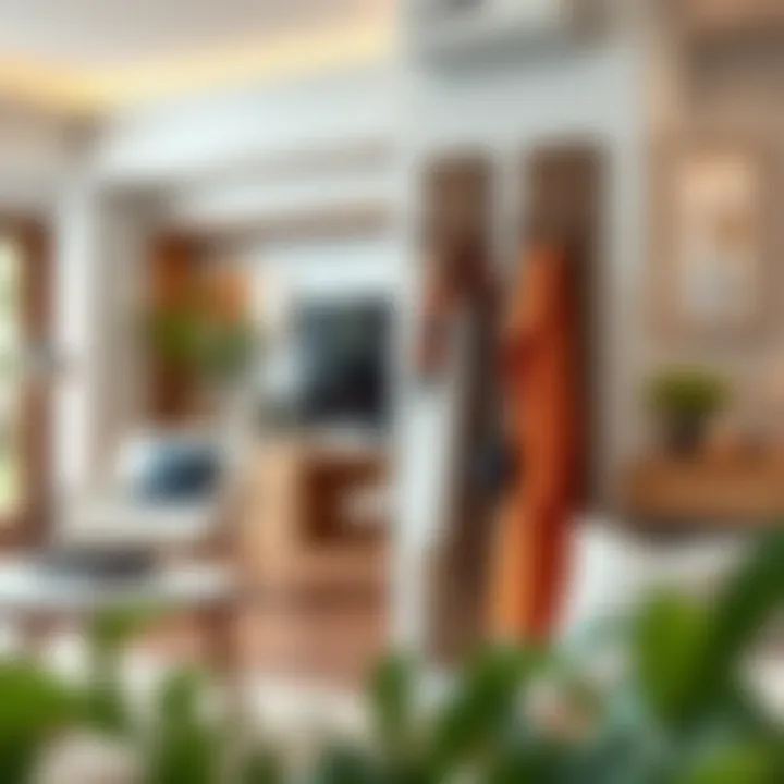 Stylish coat rack with various materials showcased in a living space