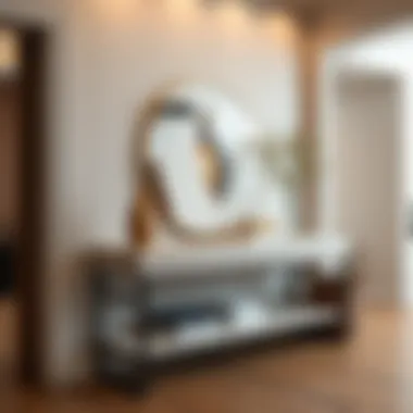 Console table used for storage in a hallway