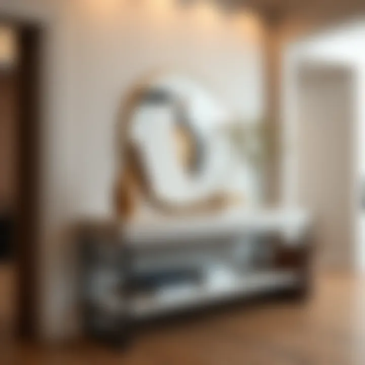 Console table used for storage in a hallway