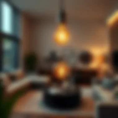 Stylish cordless bulb illuminating a modern living room
