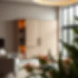 Modern flip up door cabinet in a stylish living room setting