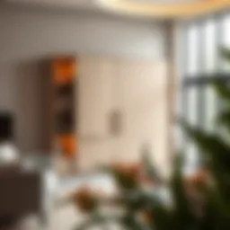 Modern flip up door cabinet in a stylish living room setting