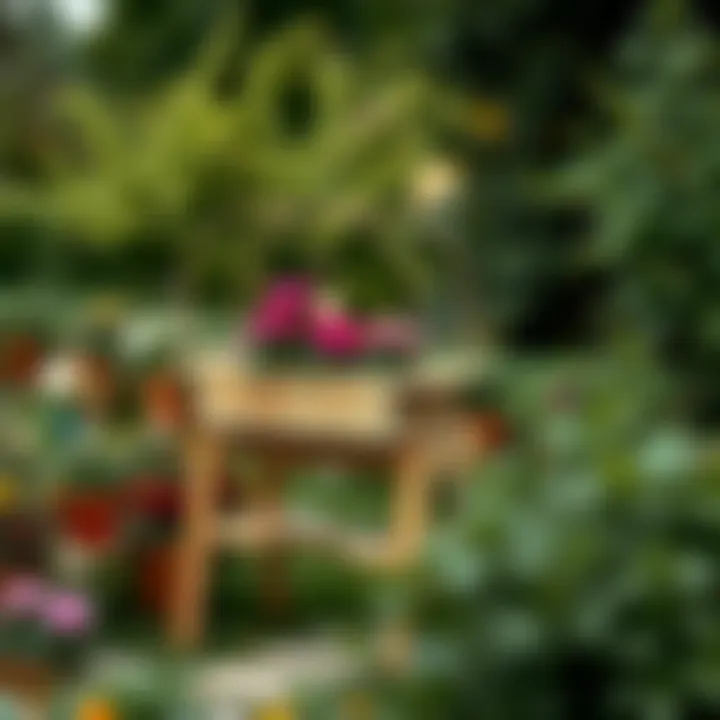 Charming rustic flower box stand in a garden setting