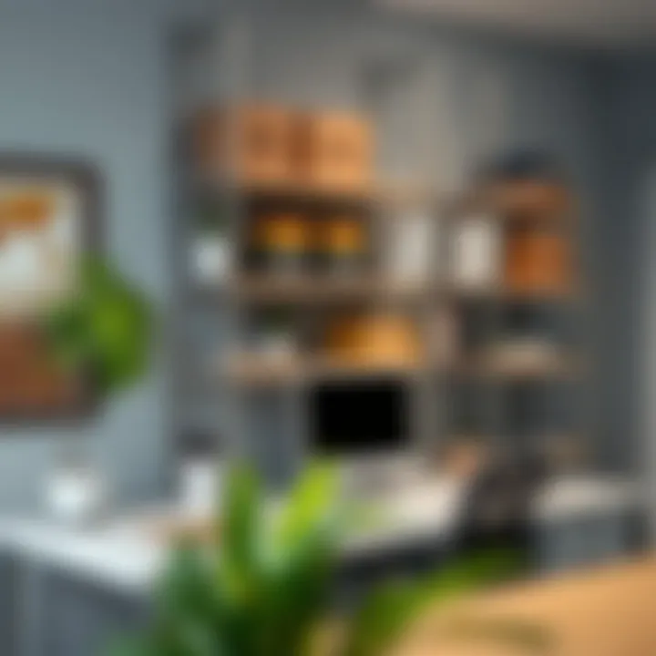 Seamless Integration of Shelving in Workspace Installation of galvanized metal shelves in a home office