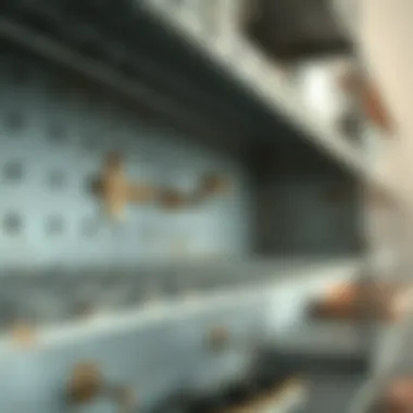 Detailing the Unique Texture of Galvanized Metal Close-up of the texture and finish of galvanized metal shelves