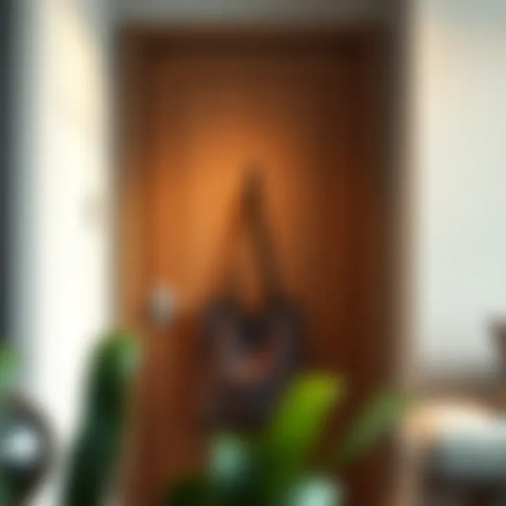 Functional over the door bag hanger in a minimalist interior