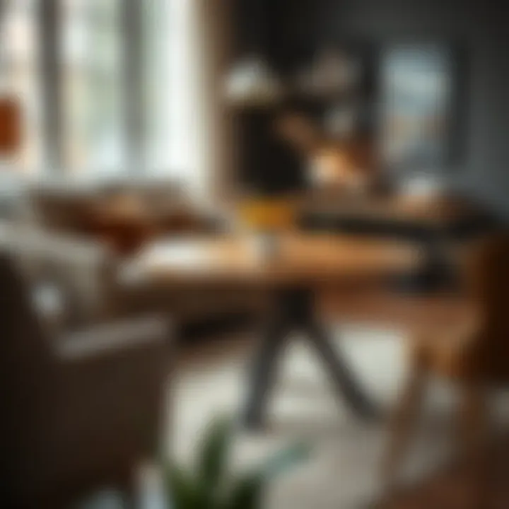 Stylish round table placed in a cozy living room setting