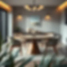 Elegant round table with extendable leaves showcased in a modern dining area