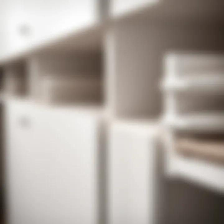 Close-up of the materials used in a tall white closet cabinet