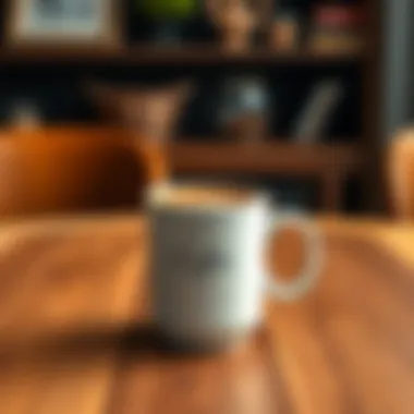 An elegant 5 oz coffee mug displayed with coffee art on a wooden table