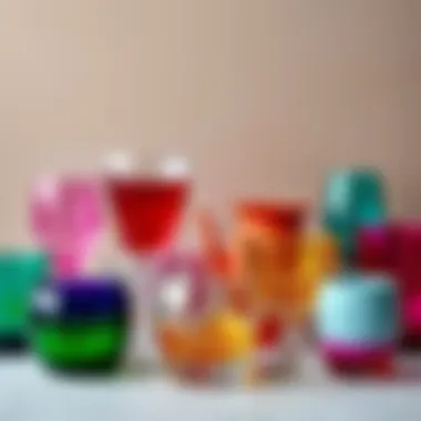 Assorted cute glassware collection showcasing vibrant colors and unique designs