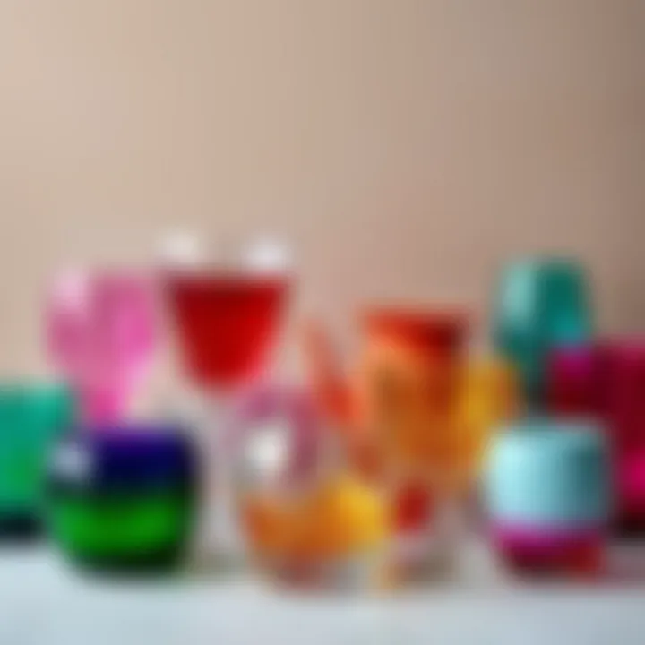 Assorted cute glassware collection showcasing vibrant colors and unique designs