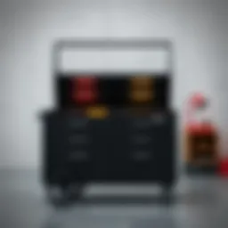 A modern tool cart with a sleek lid design showcasing its organized compartments.