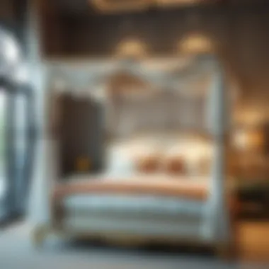 Stylish twin bed with a decorative canopy