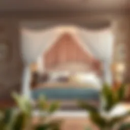 Elegant twin size canopy bed with soft drapes