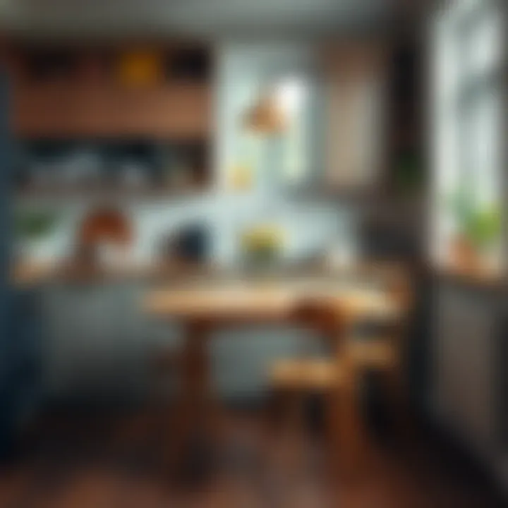 Stylish drop-leaf table maximizing space in a small kitchen